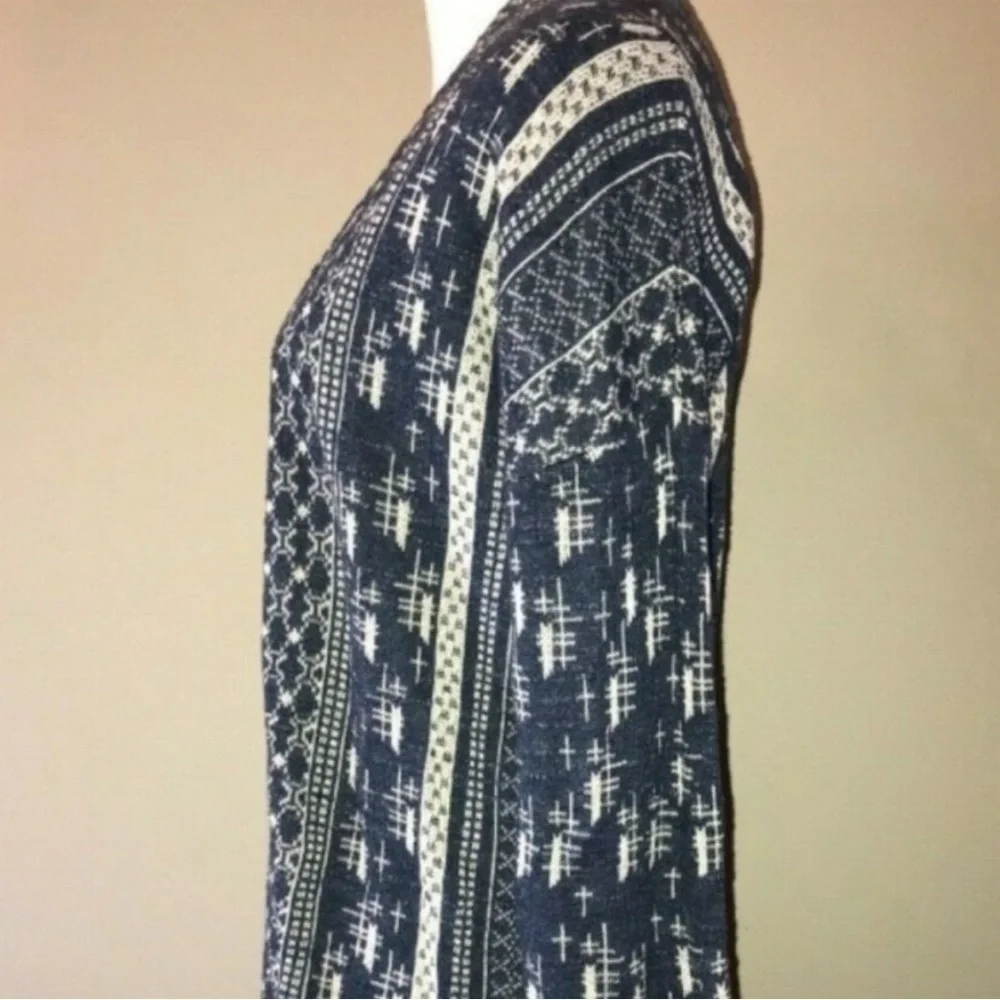 Lucky Brand Women Cardigan Sweater Blue white Geometric Stitch Pattern